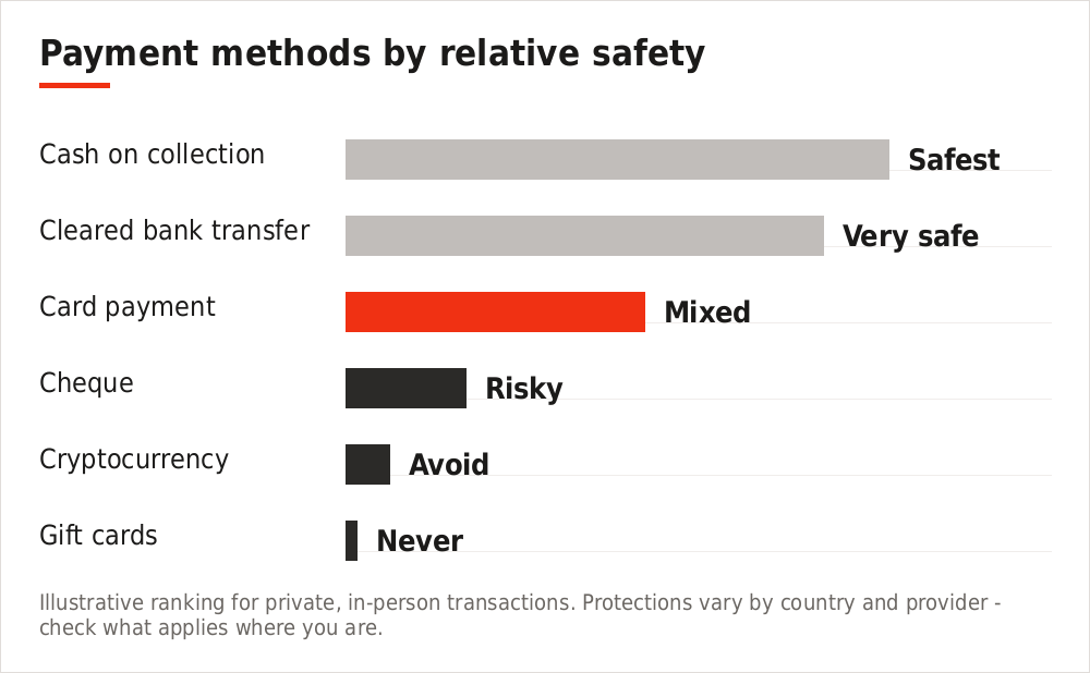 Chart ranking payment methods by relative safety for private sales