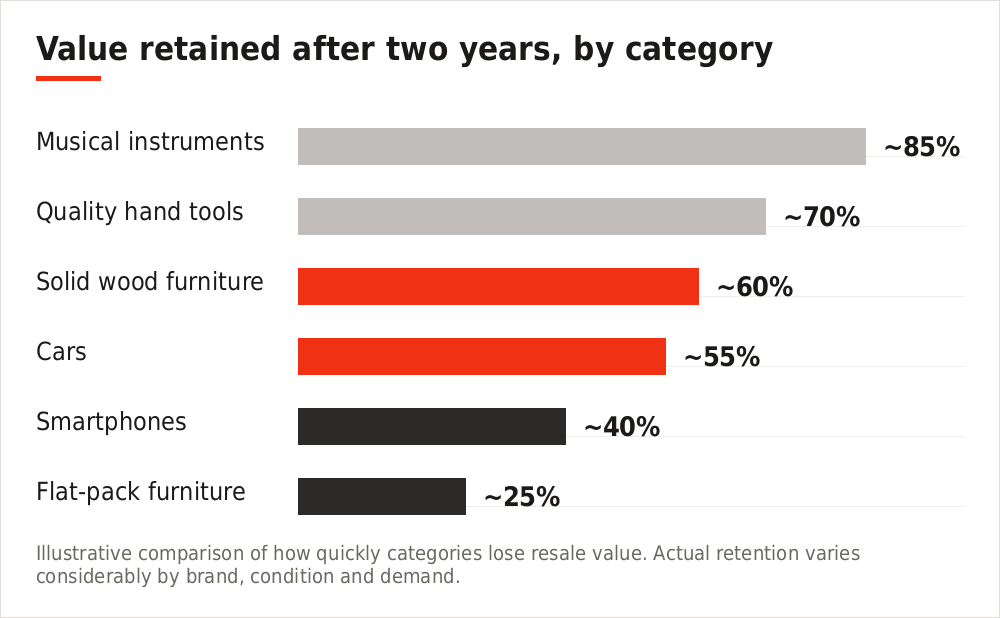 Chart showing approximate value retained after two years across product categories