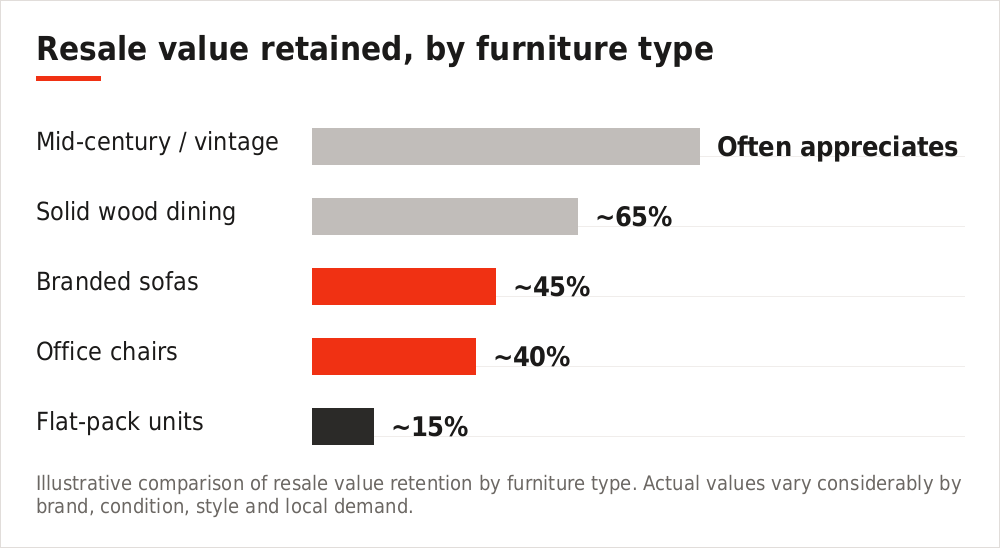Chart comparing typical resale value retention across furniture types