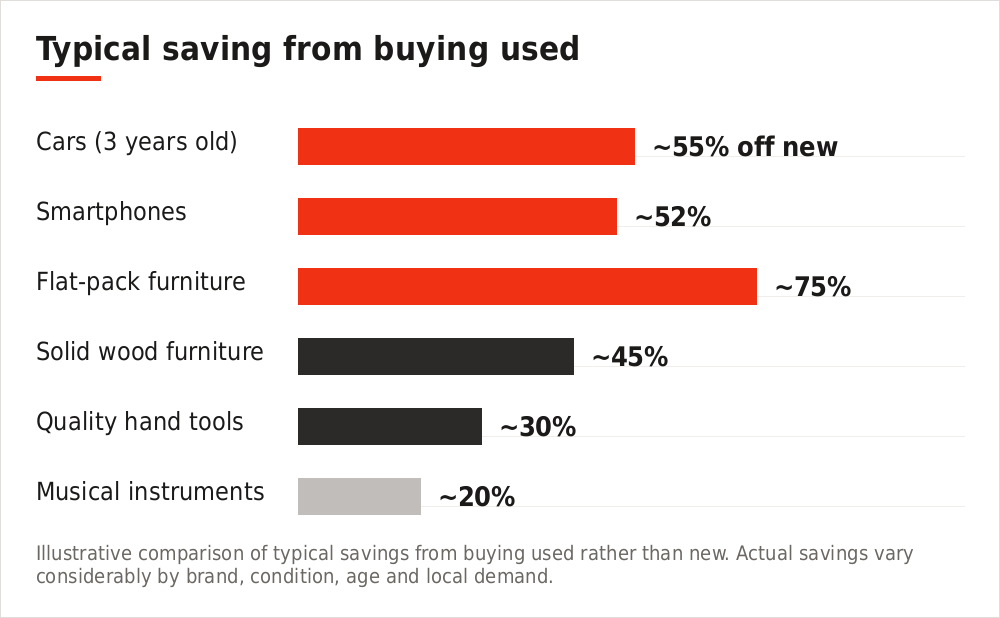Chart comparing typical savings from buying used across categories