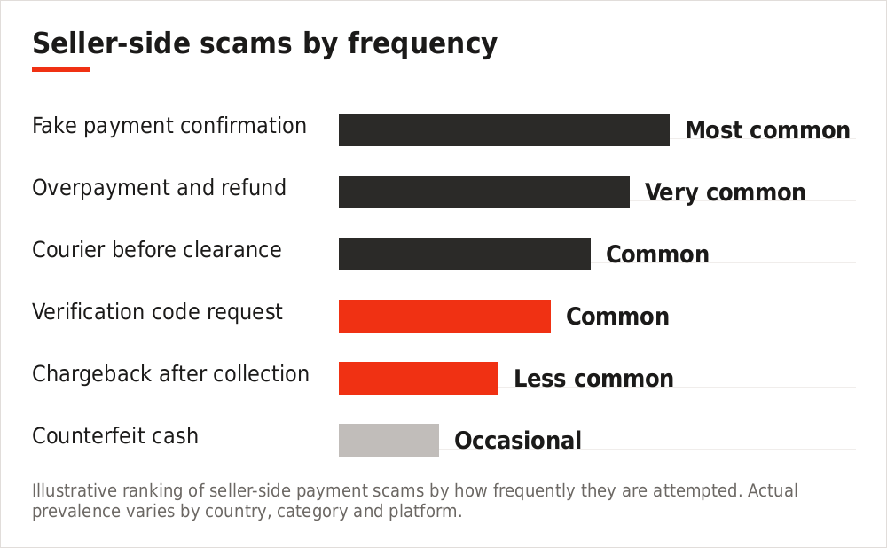 Chart ranking seller-side payment scams by how often they are attempted