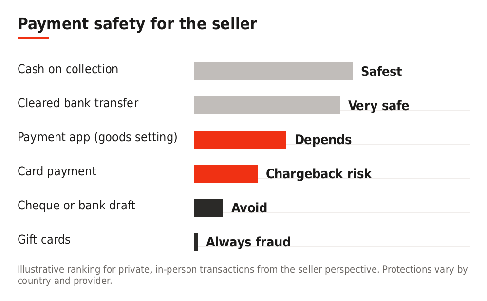 Chart ranking payment methods by relative safety for private sellers