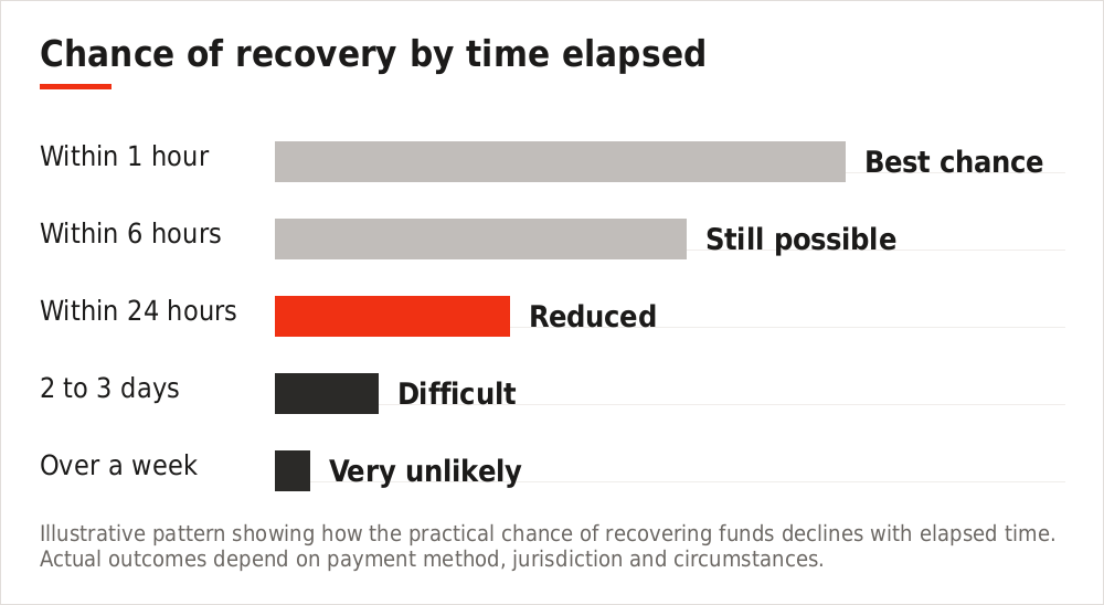 Chart showing how the likelihood of recovering funds falls with time