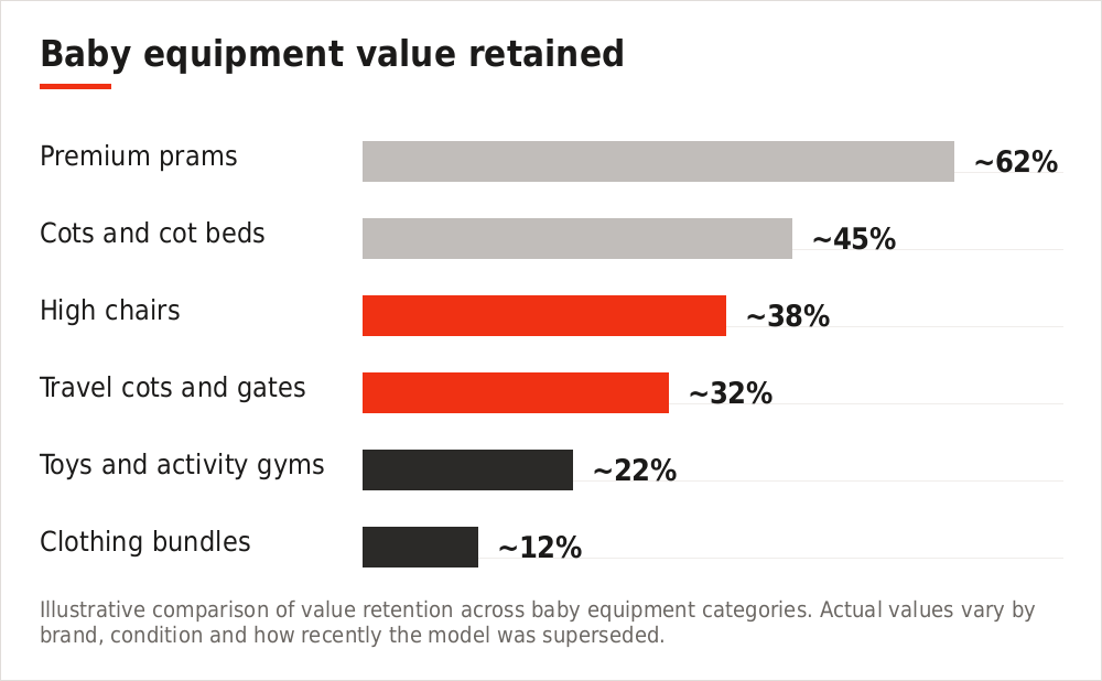 Chart comparing baby equipment value retention by category