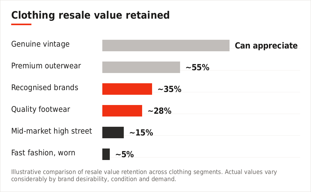 Chart comparing clothing resale value retention by segment